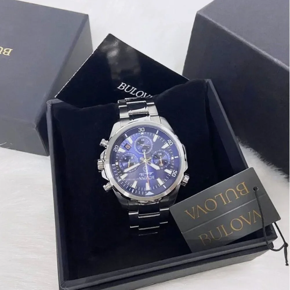 Men New Bulova 43mm Marine Star Stainless Steel Watch
